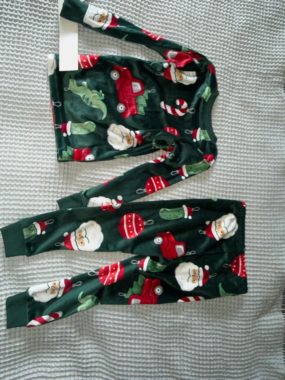 Carter's Green Holiday Pajama Set with Santa, Car & Candy Cane Motifs
